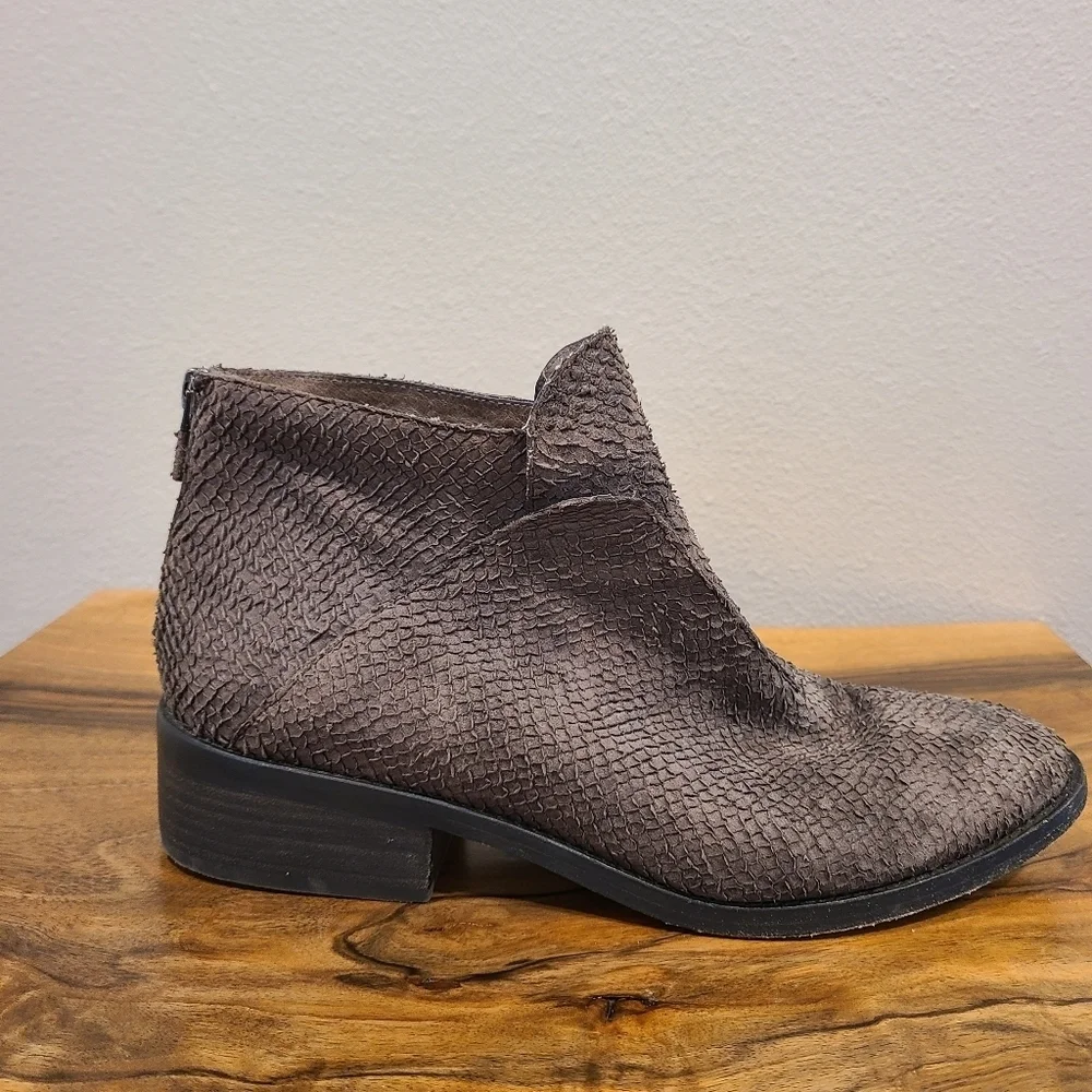 Eileen Fisher Tuck Graphite Snakeskin Embossed Booties